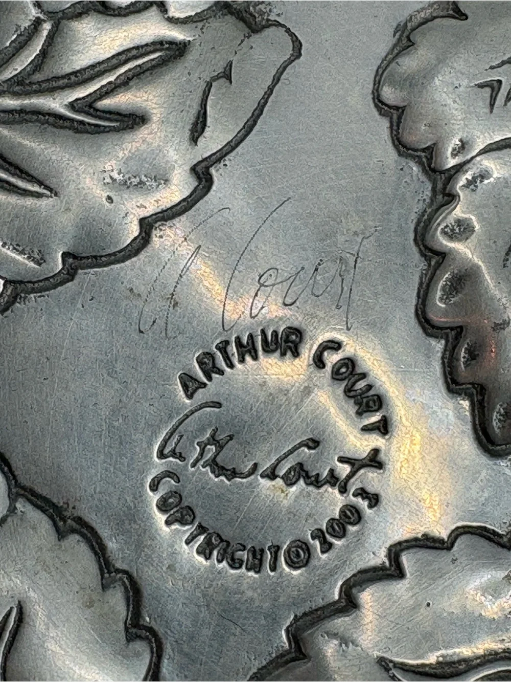 Signed Arthur Court 2003 Grapevine Aluminum Serving Tray Bowl Platter 13”